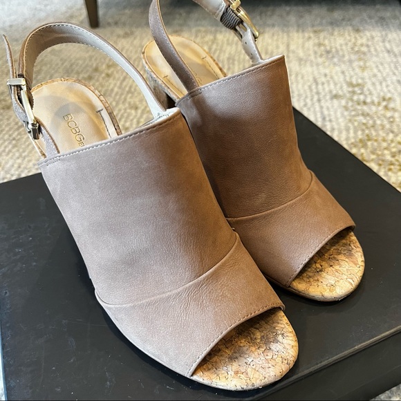 BCBG Loriah Taupe Cork Heel Sandal - Picture 10 of 14
